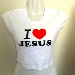 Small white red I love Jesus crop Top